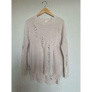 Altar'd State Women's Distressed Pullover Sweater Beige S